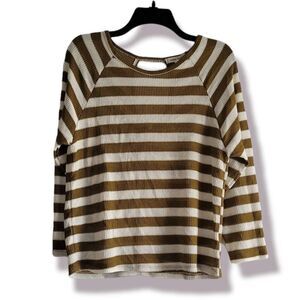 💞3 for $20💞 Faded Heart Brown Cream Striped Long Sleeve Top Size L